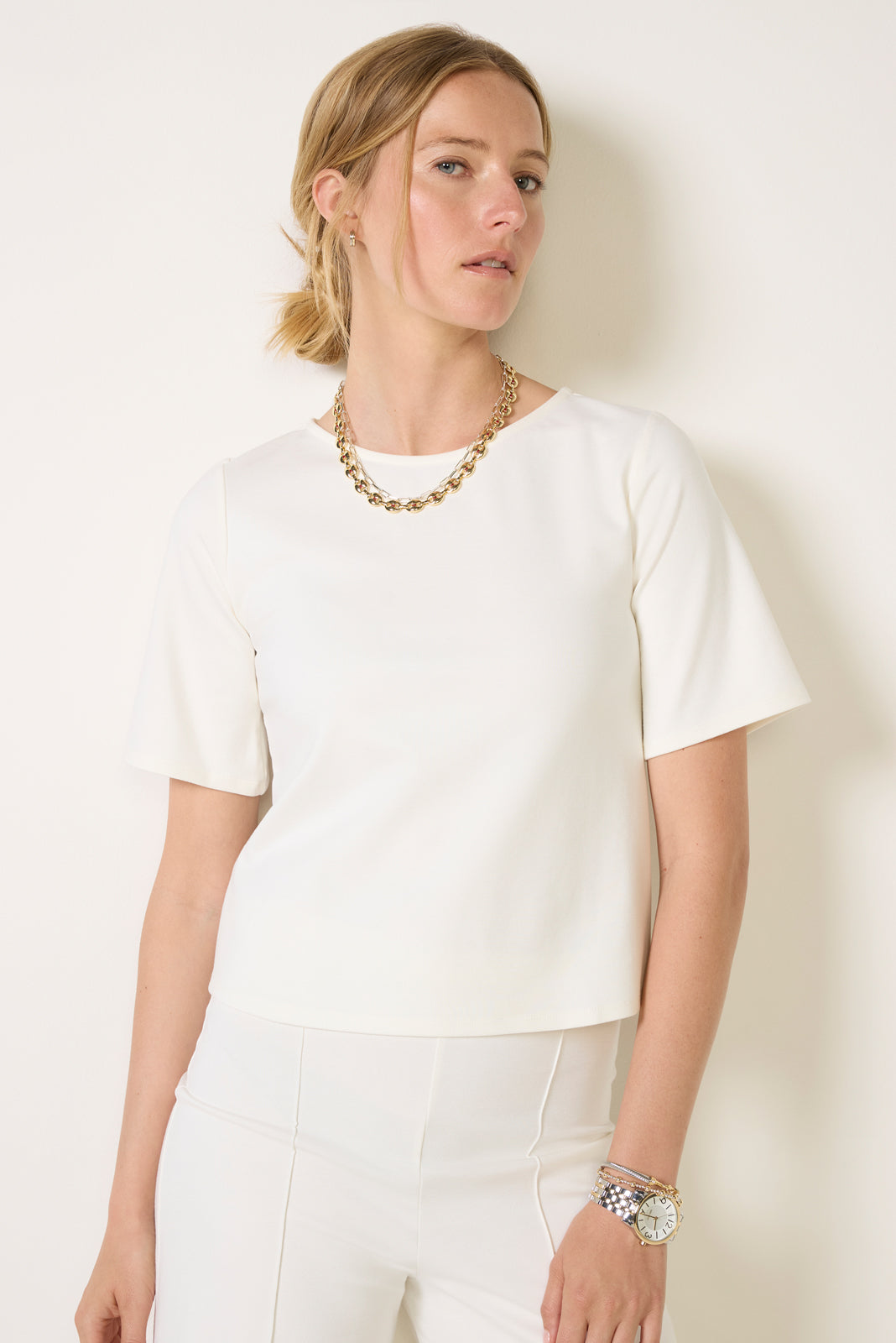 Ponte Knit Short Sleeve Extended Top