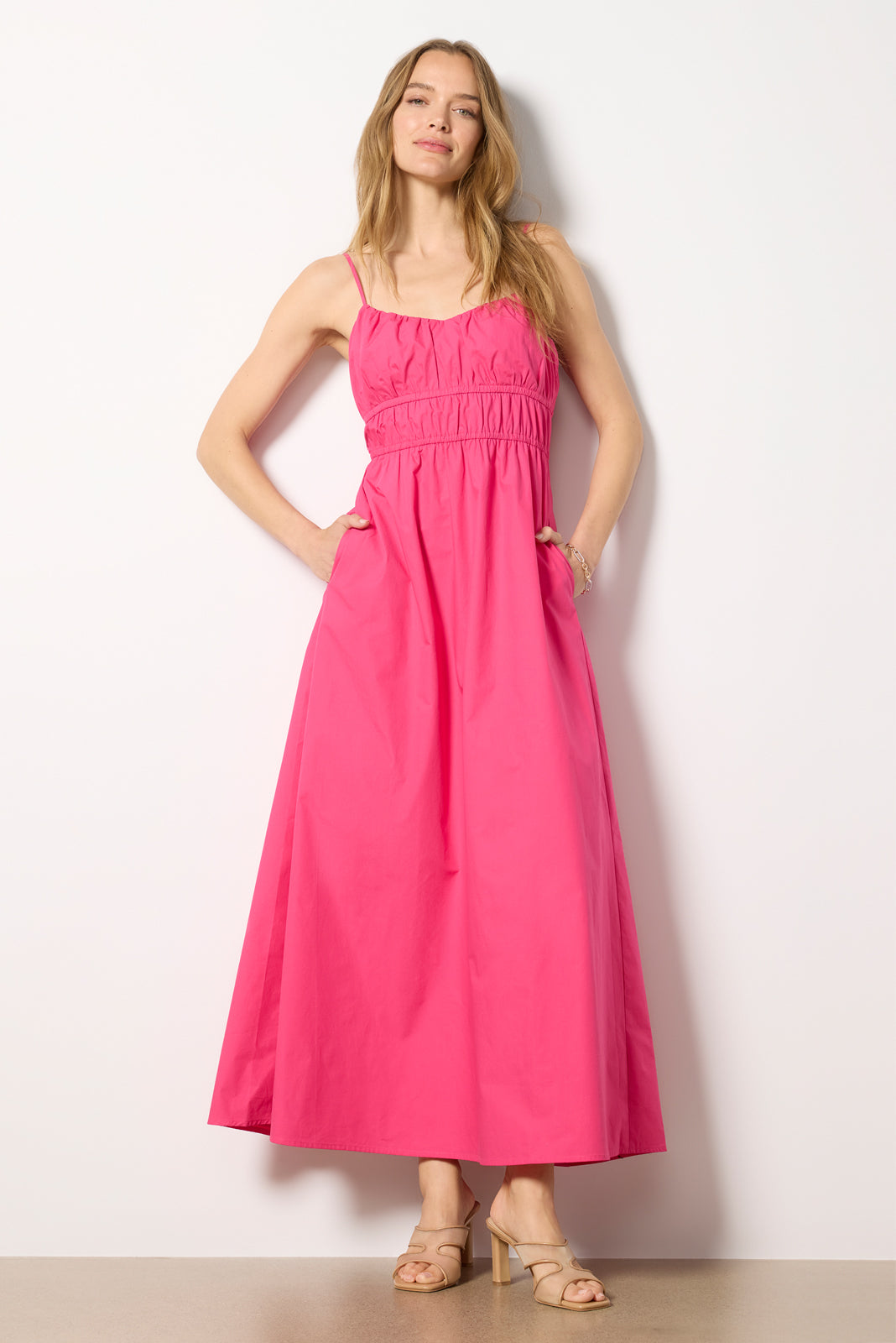 Poplin Ruched Maxi Dress
