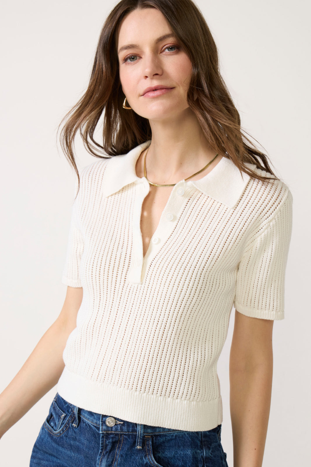 Dehlia Open Stitch Polo Sweater