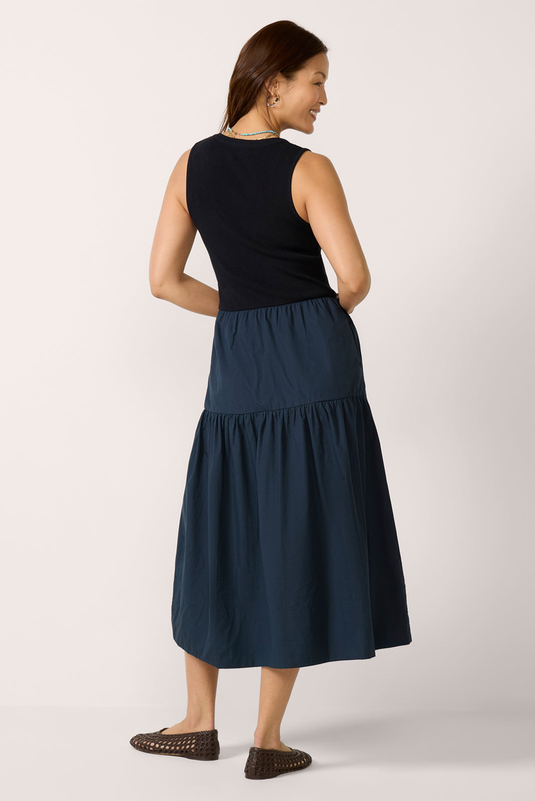 Susannah Scoop Neck Twofer Midi Dress