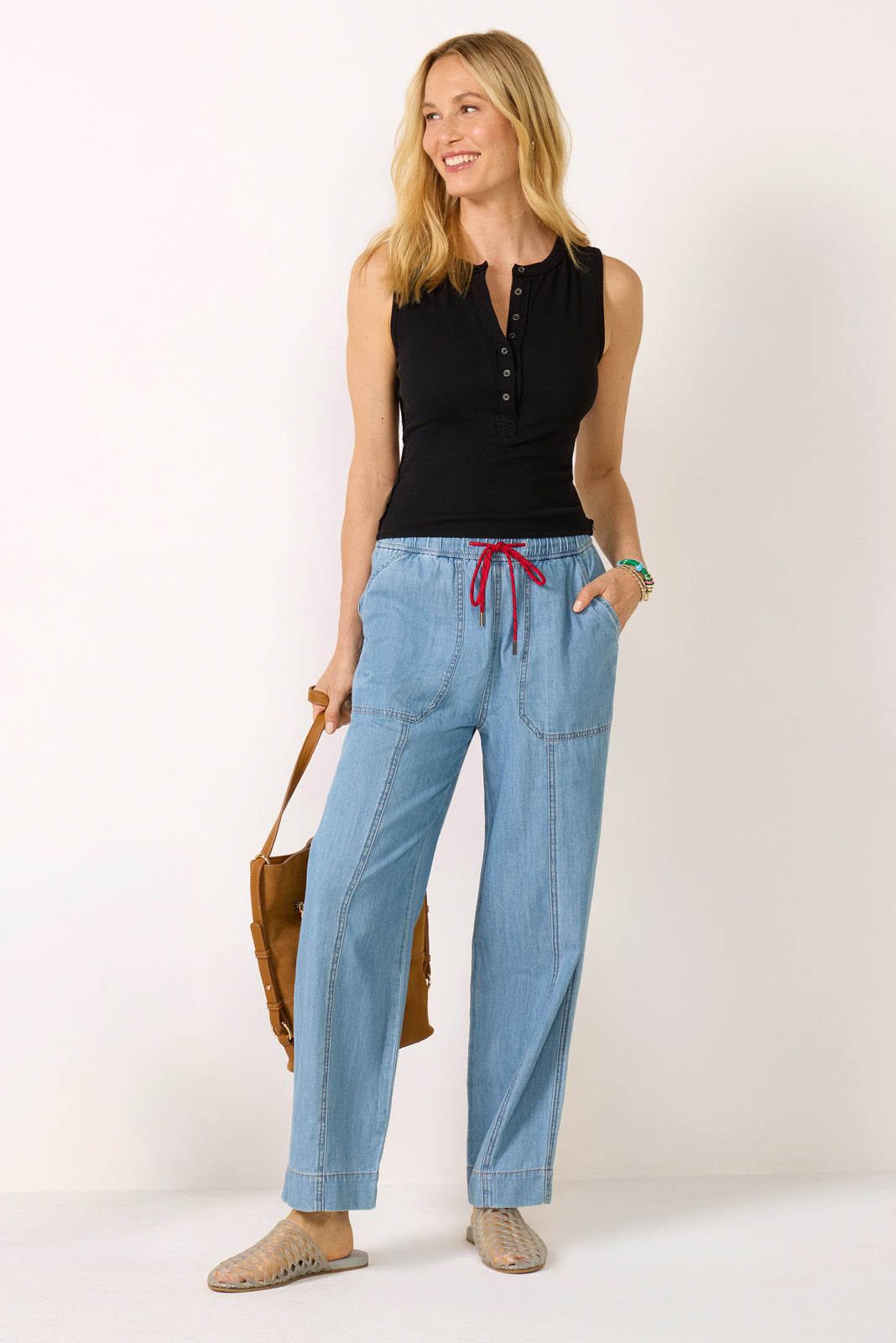Soft Denim Pull On Taper Pant