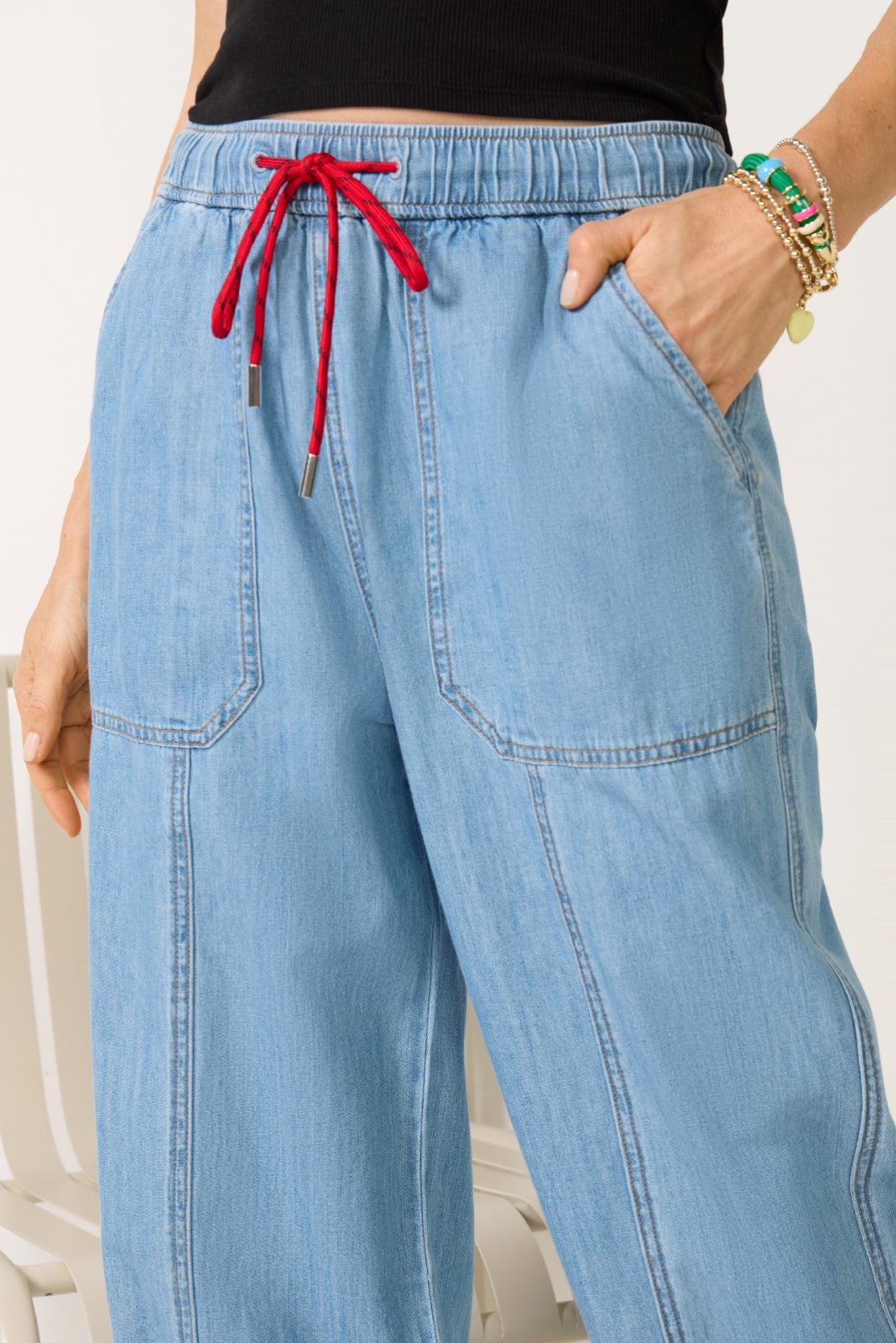 Soft Denim Pull On Taper Pant