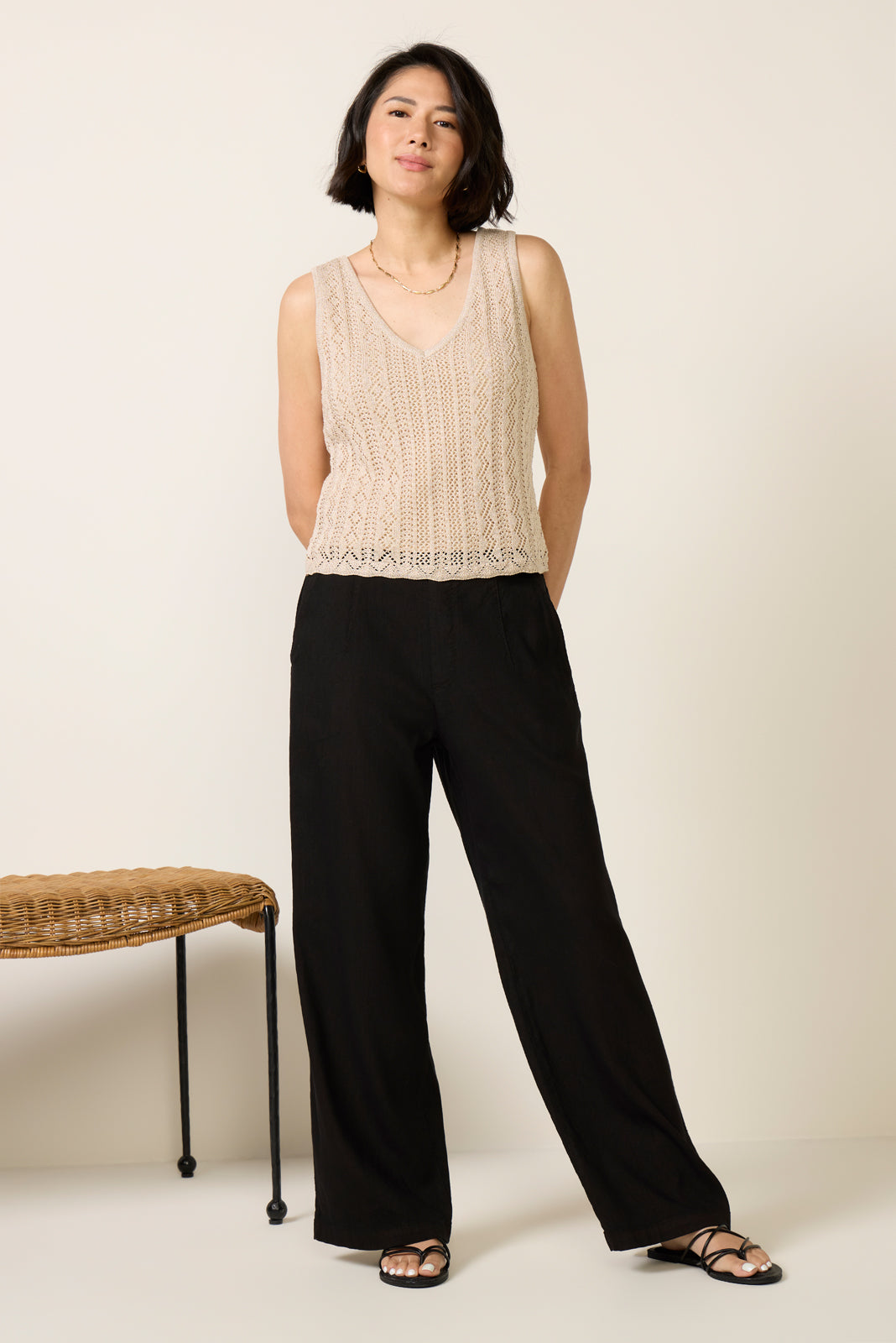 Petite Maya Wide Leg Linen Ankle Pant