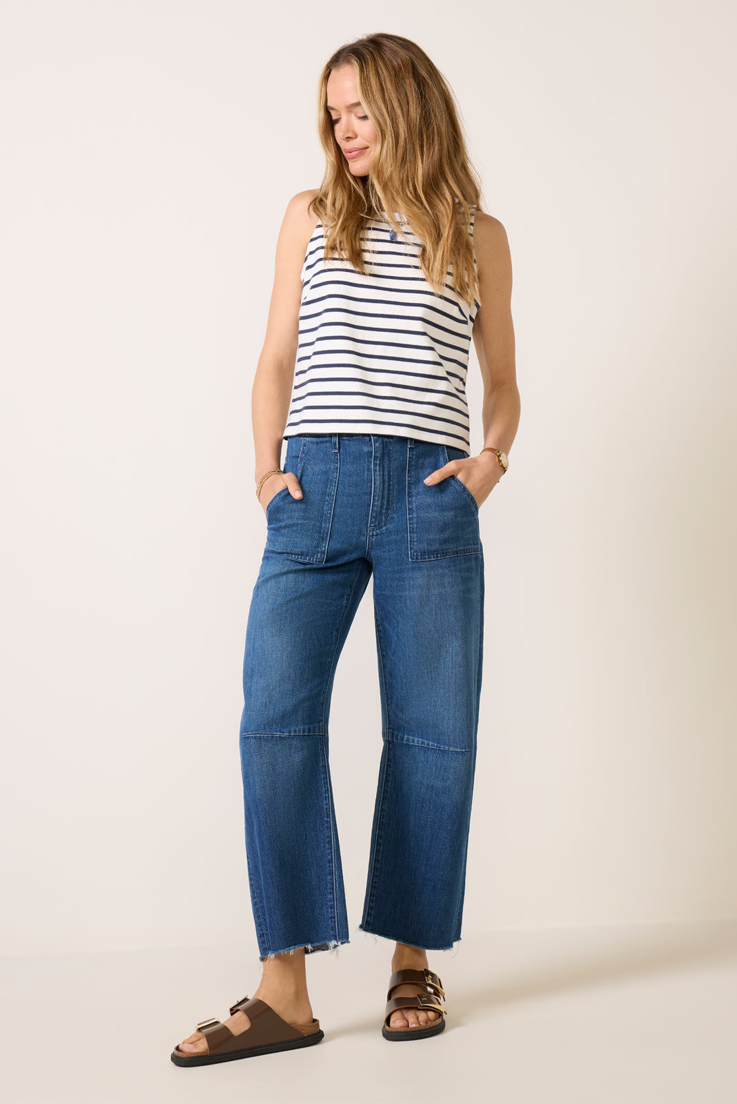 Soft Utility Raw Hem Barrel Jean