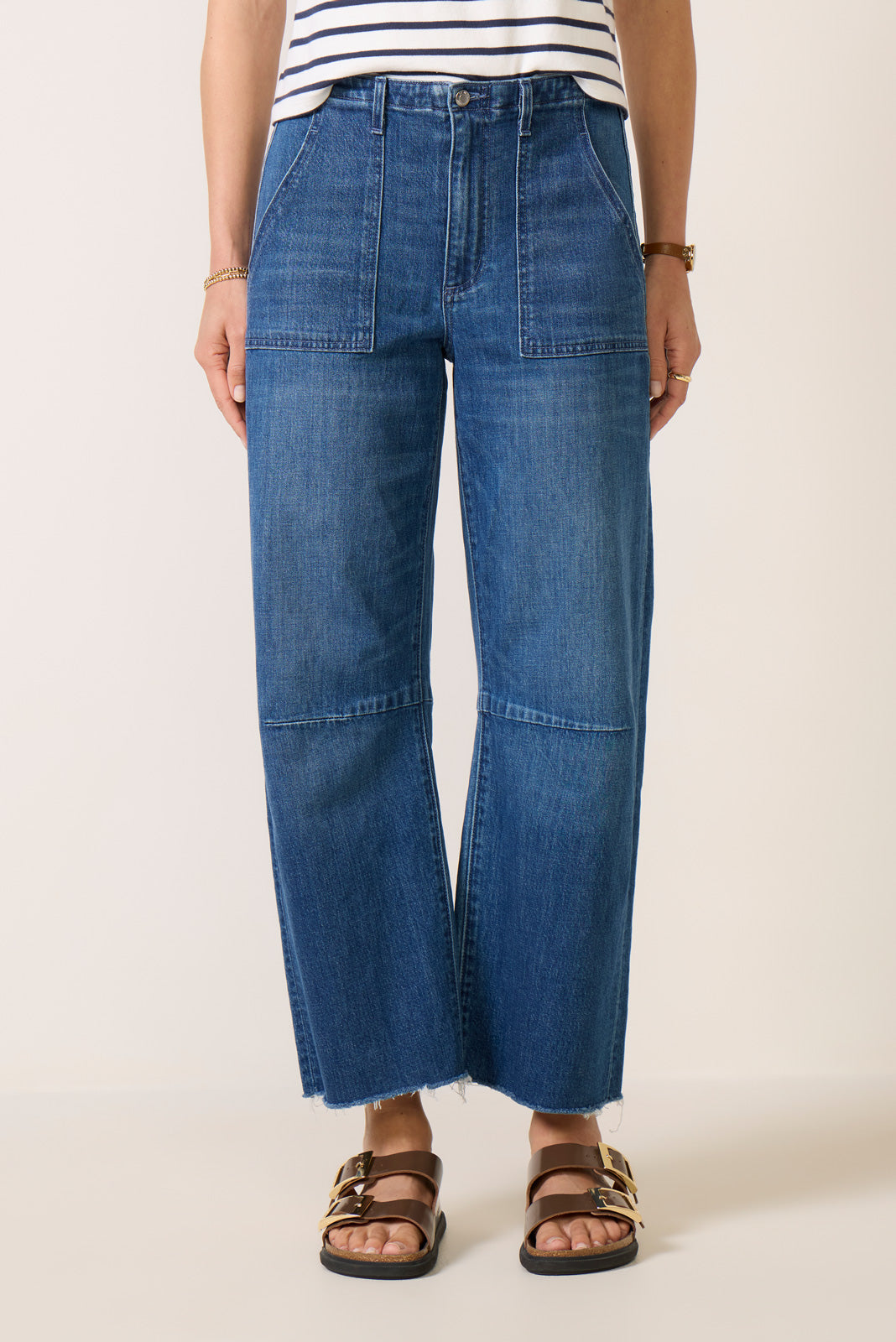 Soft Utility Raw Hem Barrel Jean