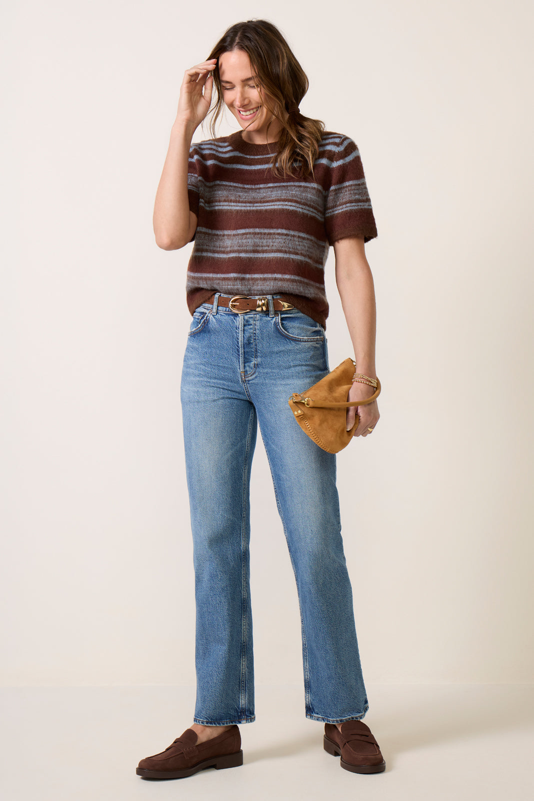Elsa Stripe Fuzzy Crewneck Sweater