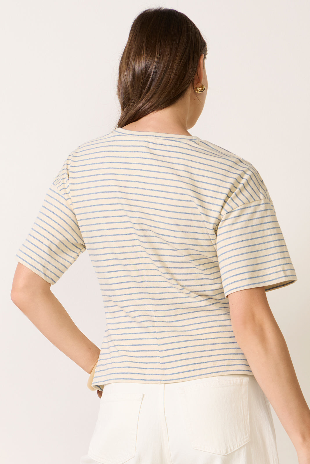 Mel Stripe Side Pleat Tee