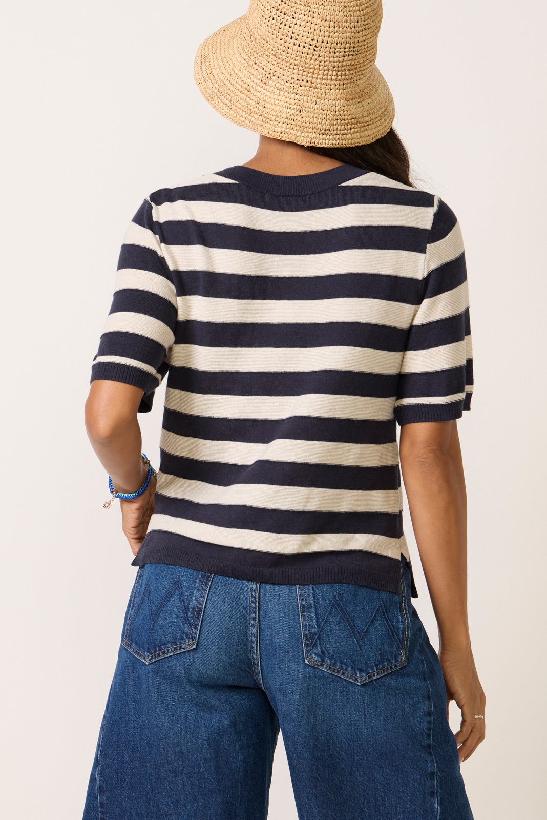 Short Sleeve Stripe Sweater Tee