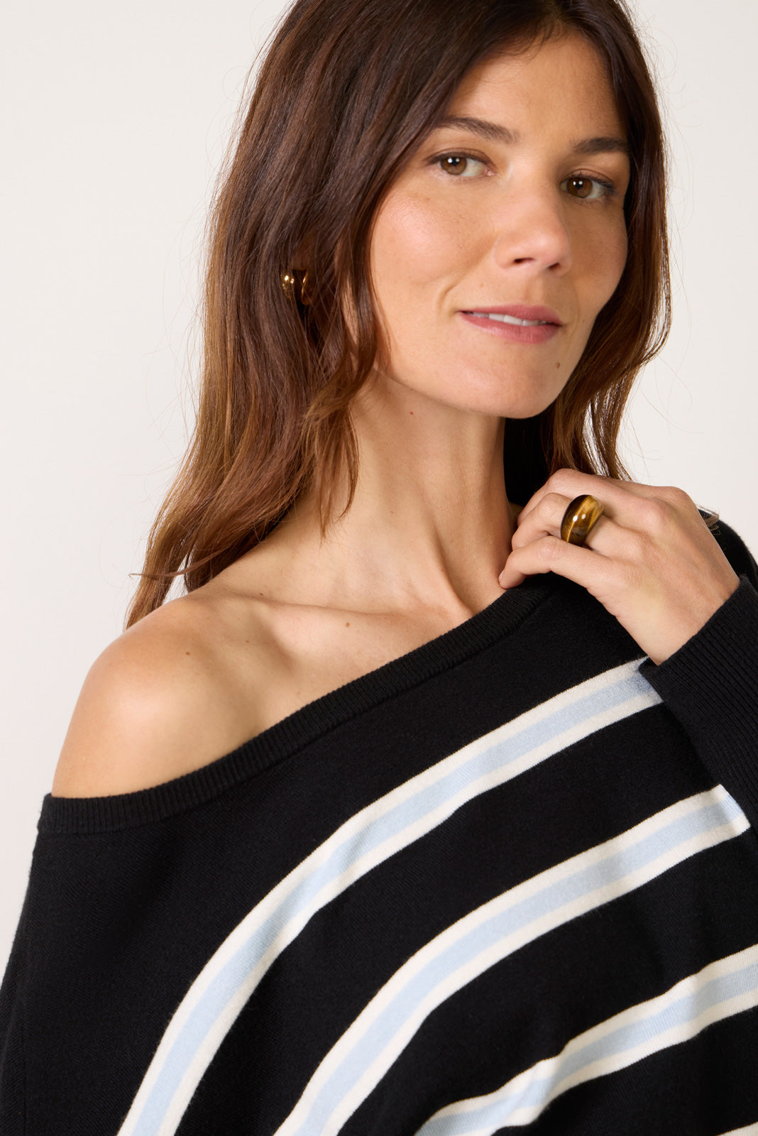 Riley Off Shoulder Stripe Sweater