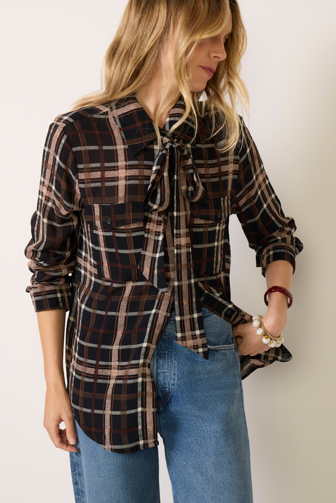 Meet In Paris Tie Neck Blouse