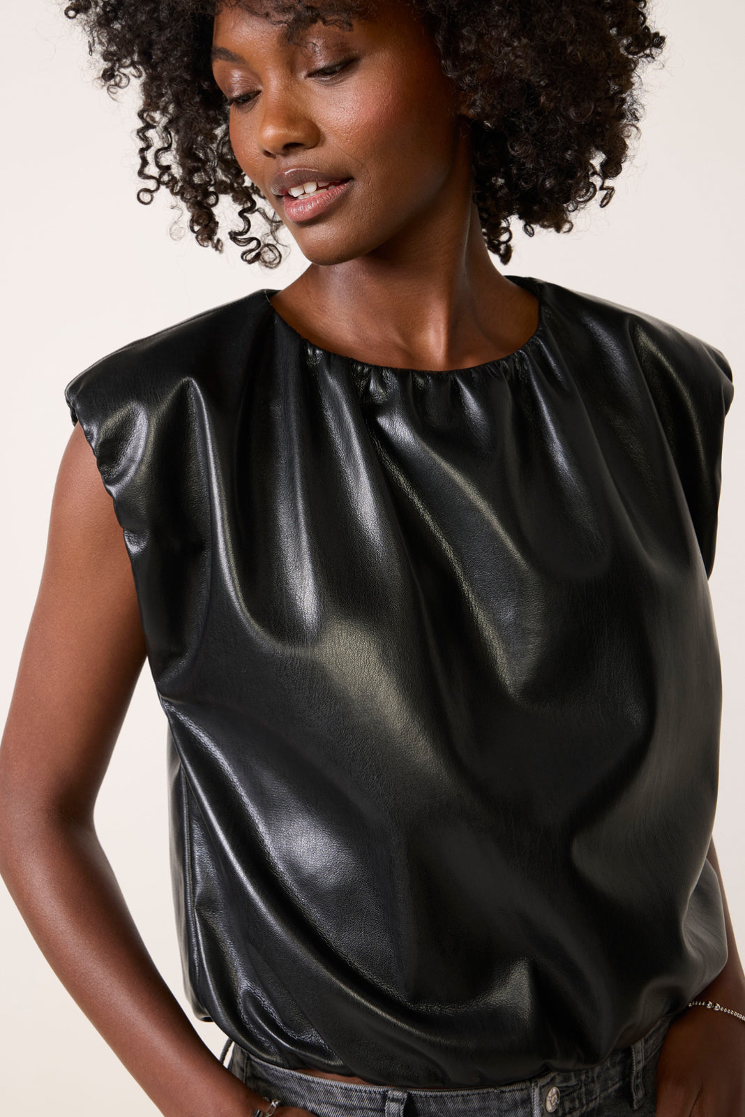 Radona Faux Leather Bubble Top