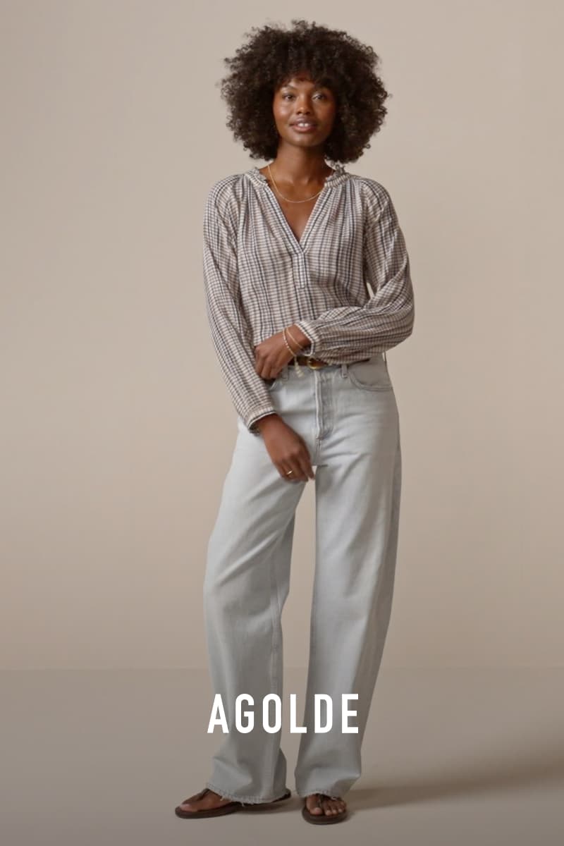 Video of woman wearing AGoldE jeans.
