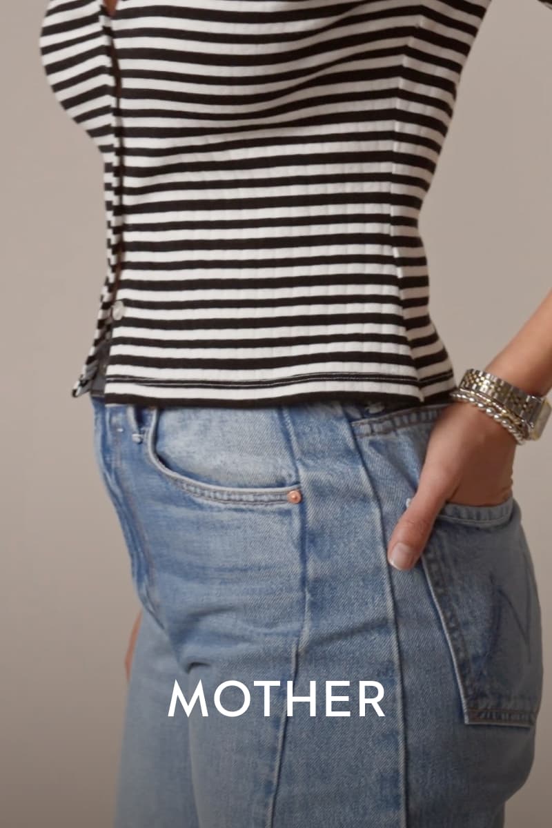 Video of woman wearing Mother brand jeans.