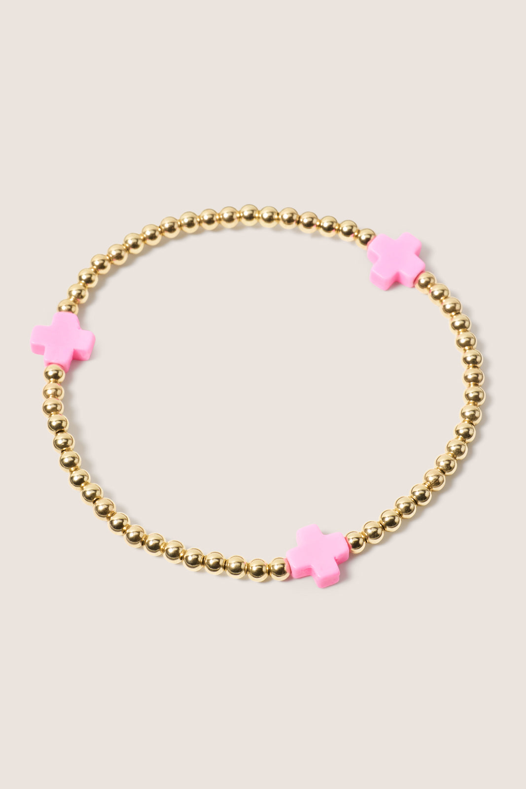 Signature Cross 3mm Gold Bracelet - Bright Pink