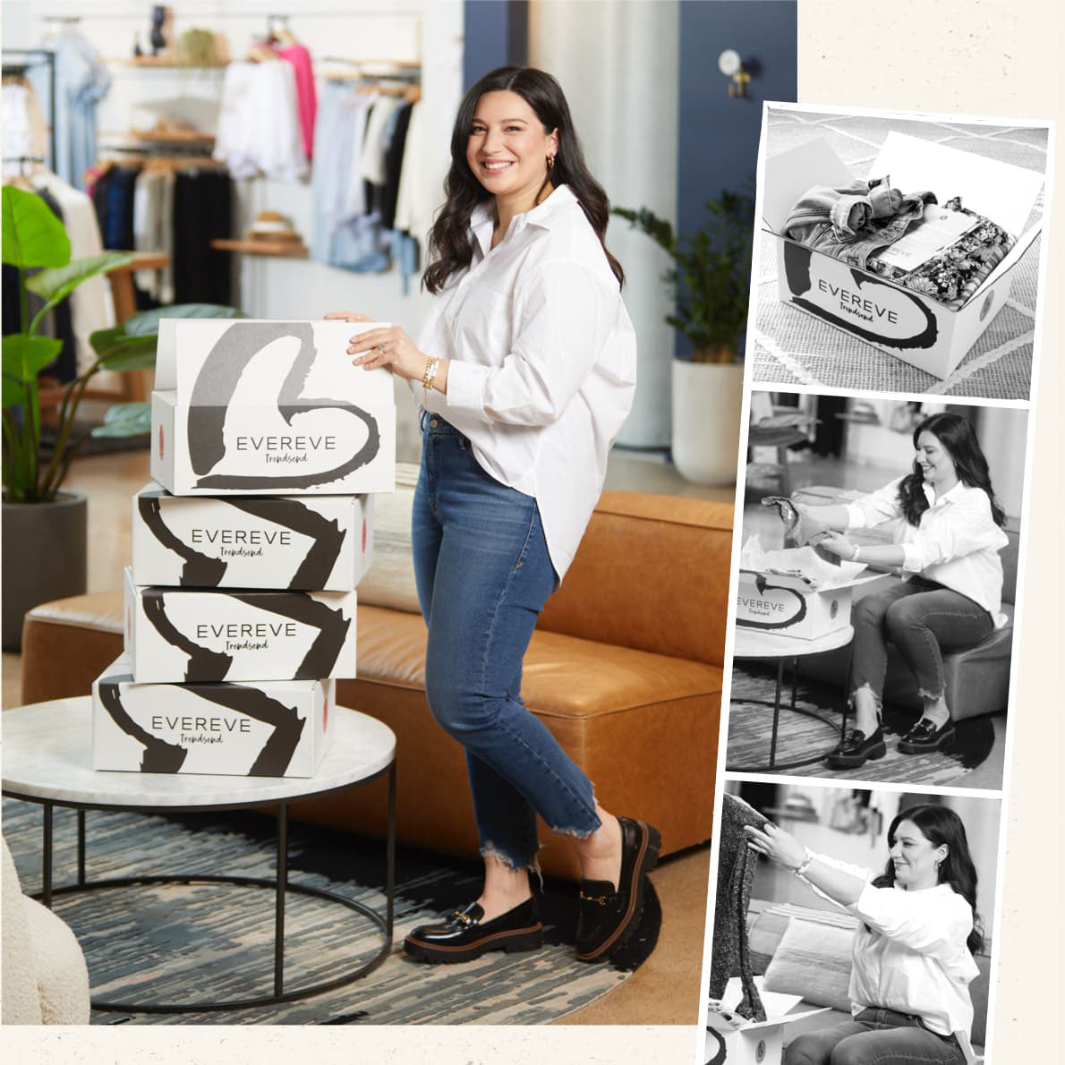Images of a EVEREVE Trendsend Stylist packing a Trendsend order