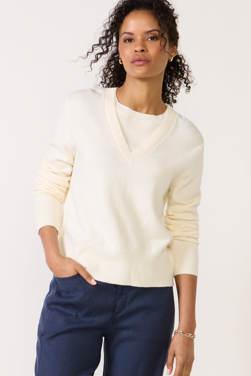 Maeve Mixed Rib TwoFer Sweater