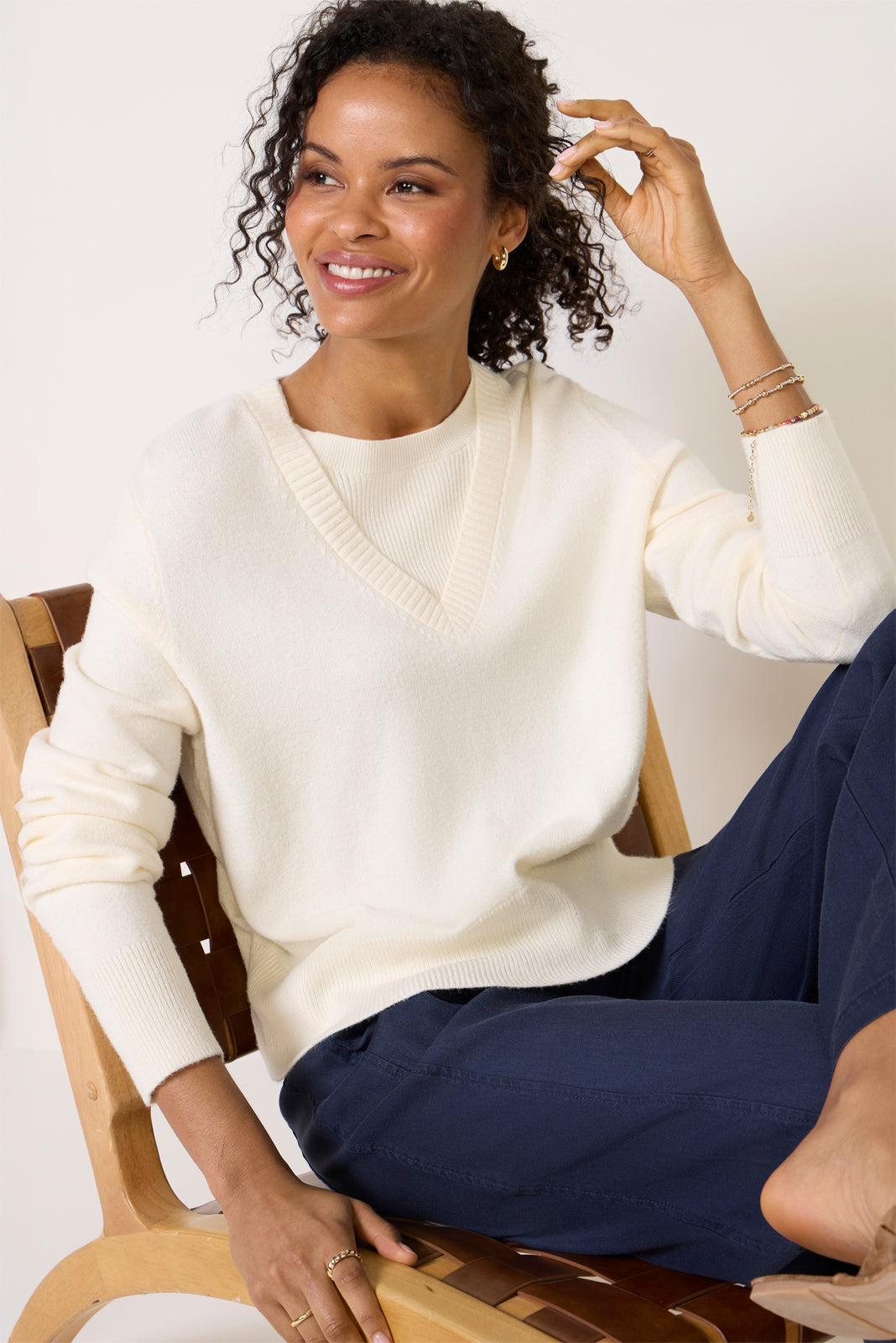 Maeve Mixed Rib TwoFer Sweater
