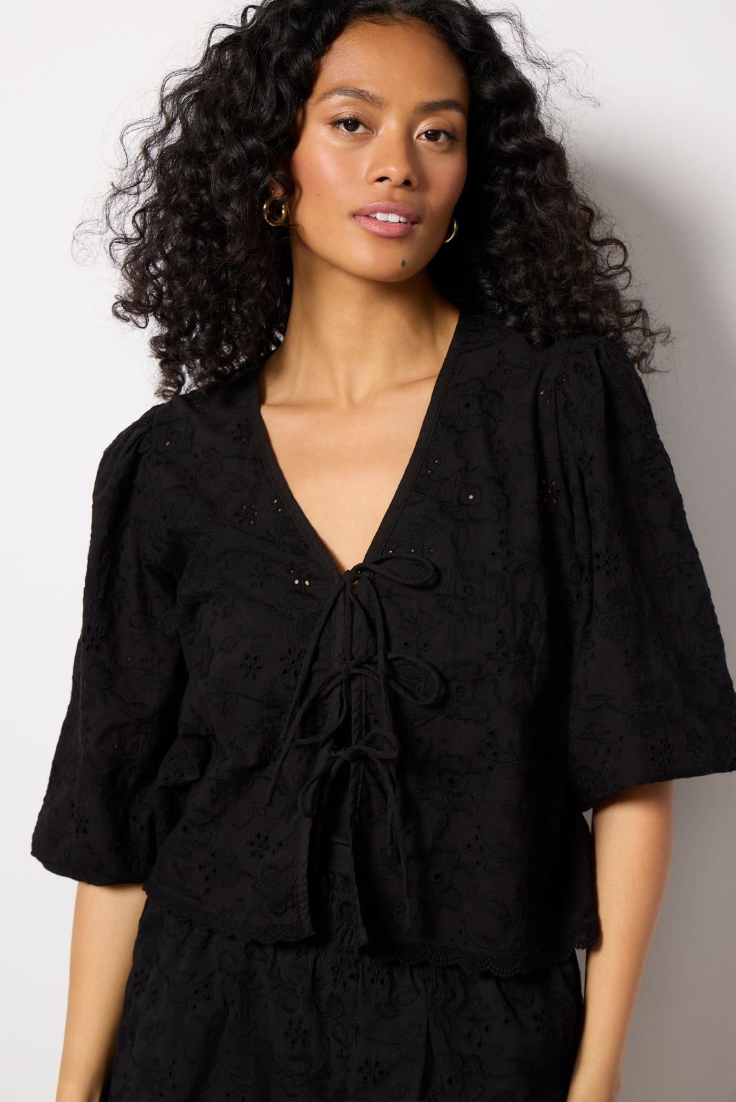 Tie Front Eyelet Top