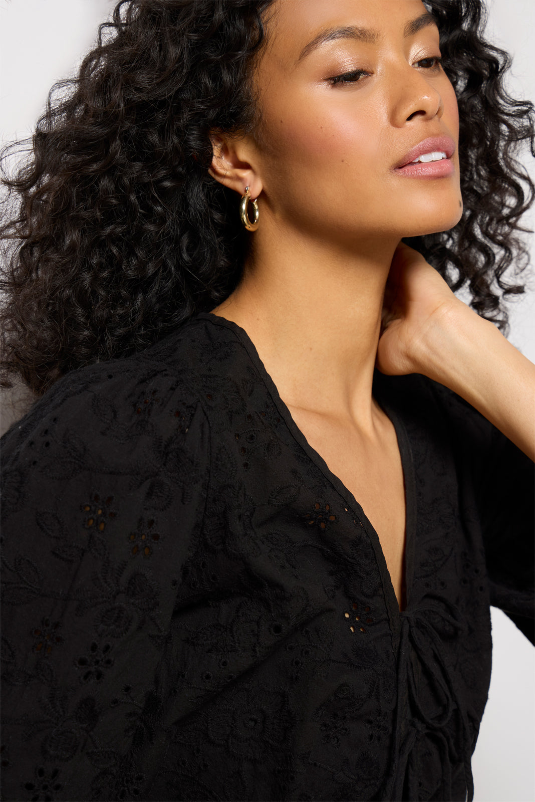 Tie Front Eyelet Top
