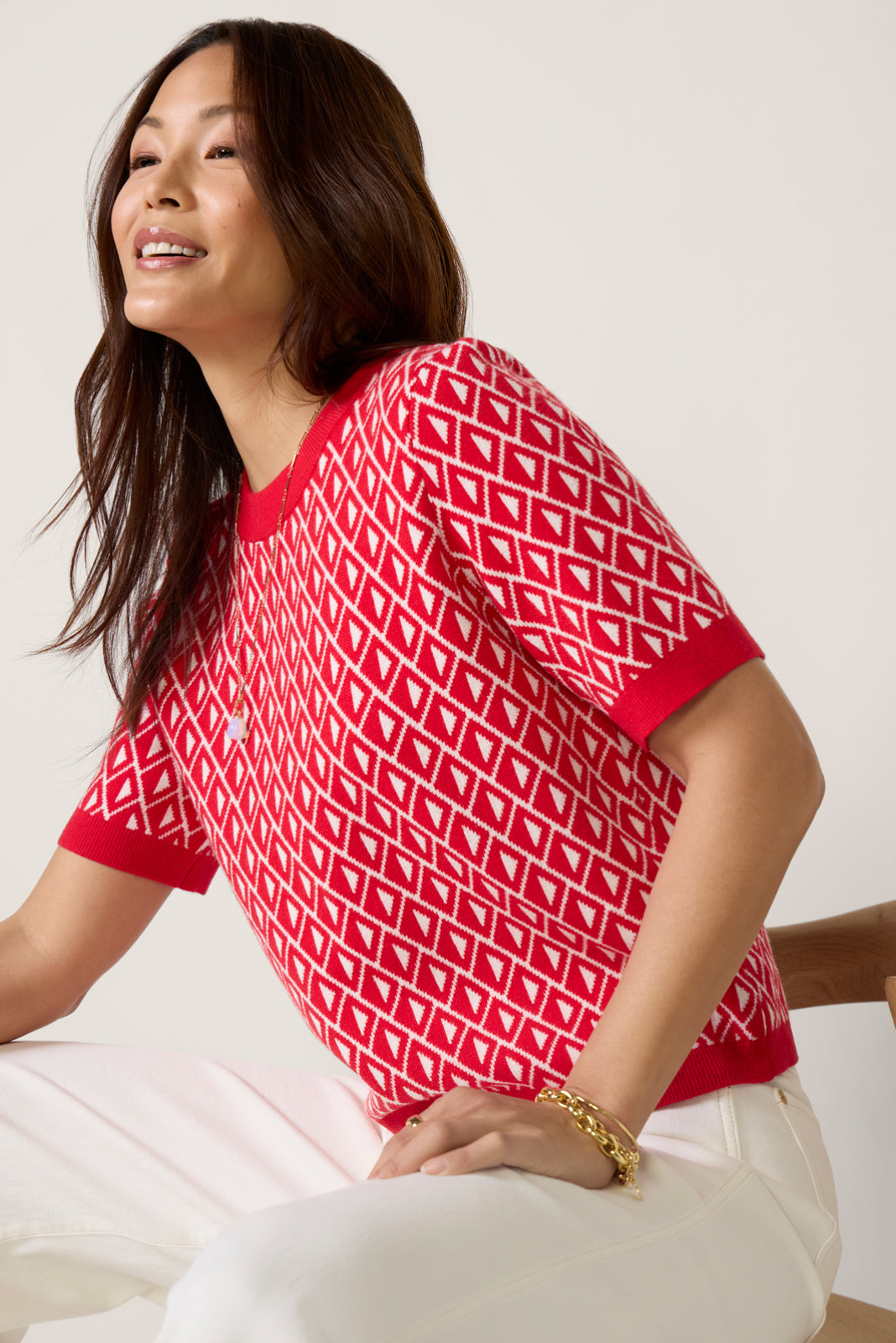 Clara Geo Short Sleeve Sweater Tee