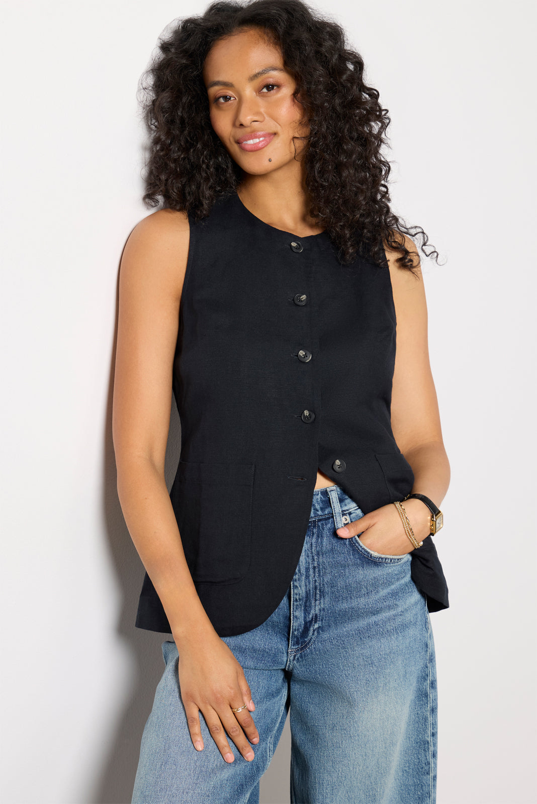 Natalia Long Linen Vest