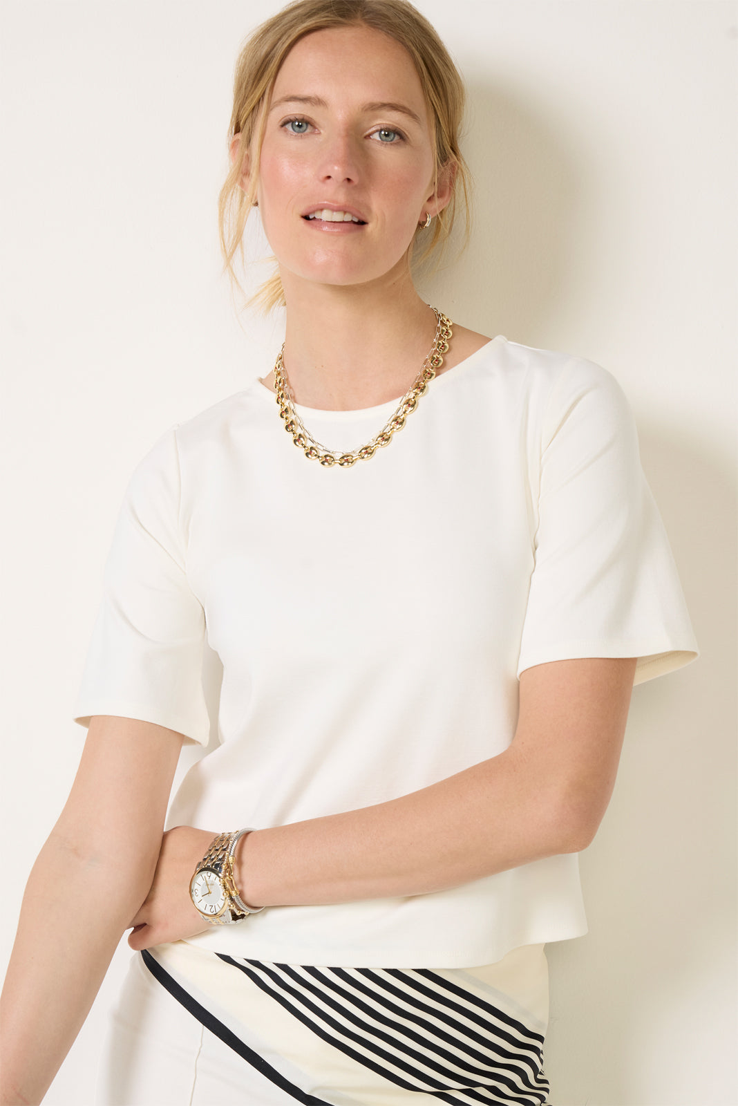 Ponte Knit Short Sleeve Extended Top