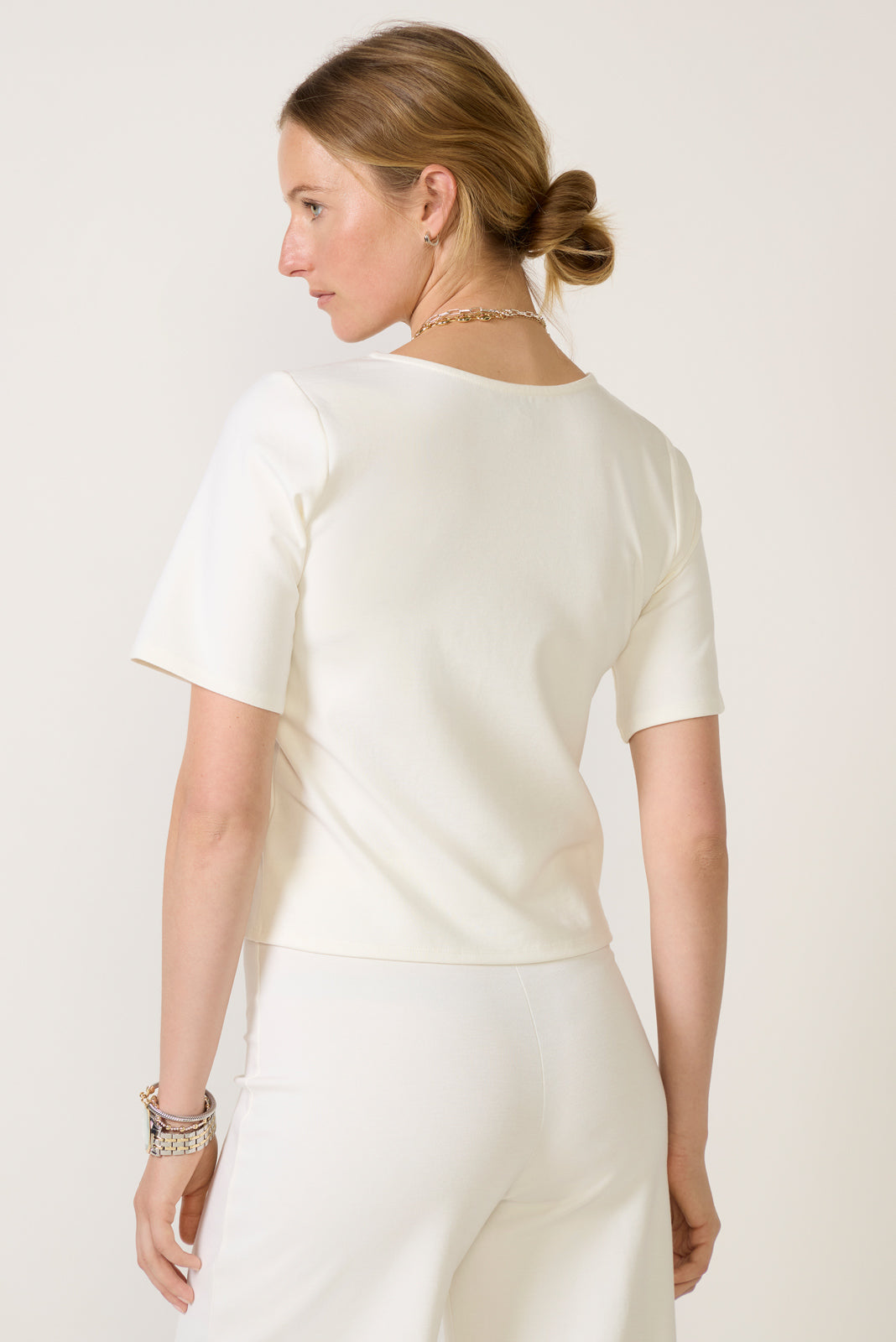 Ponte Knit Short Sleeve Extended Top