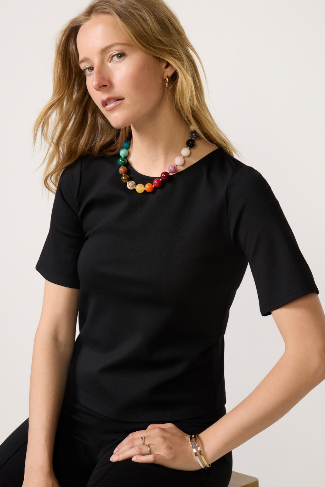 Ponte Knit Short Sleeve Extended Top