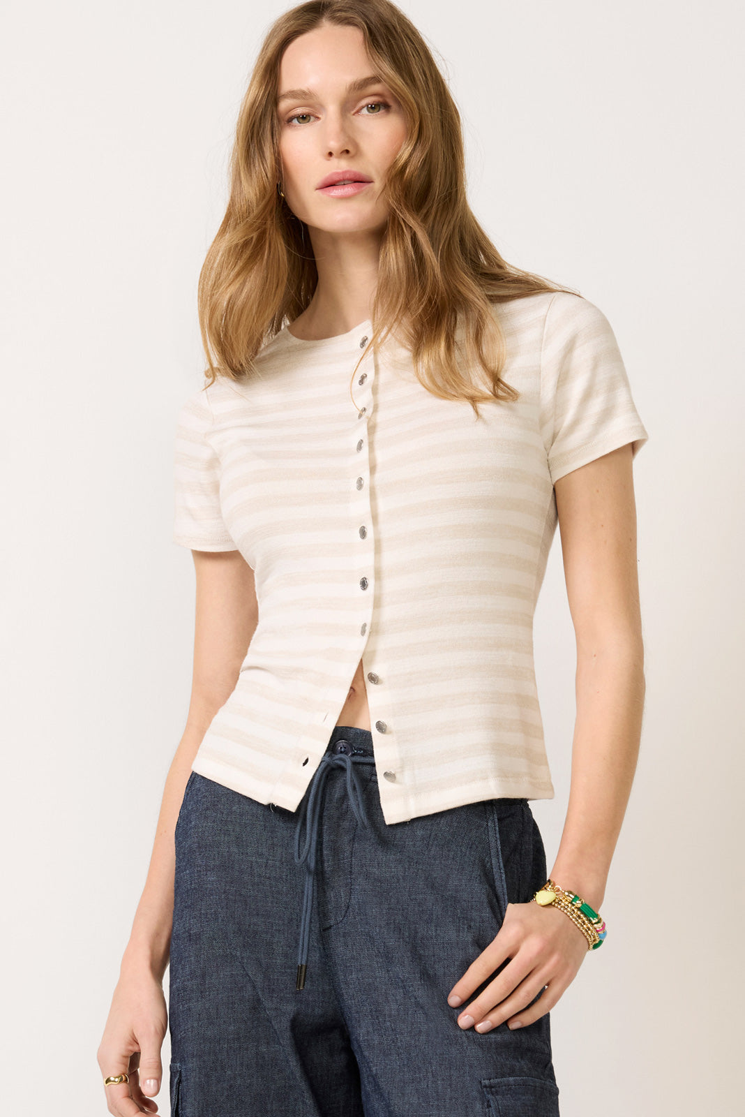 The Knit Stripe Button Tee