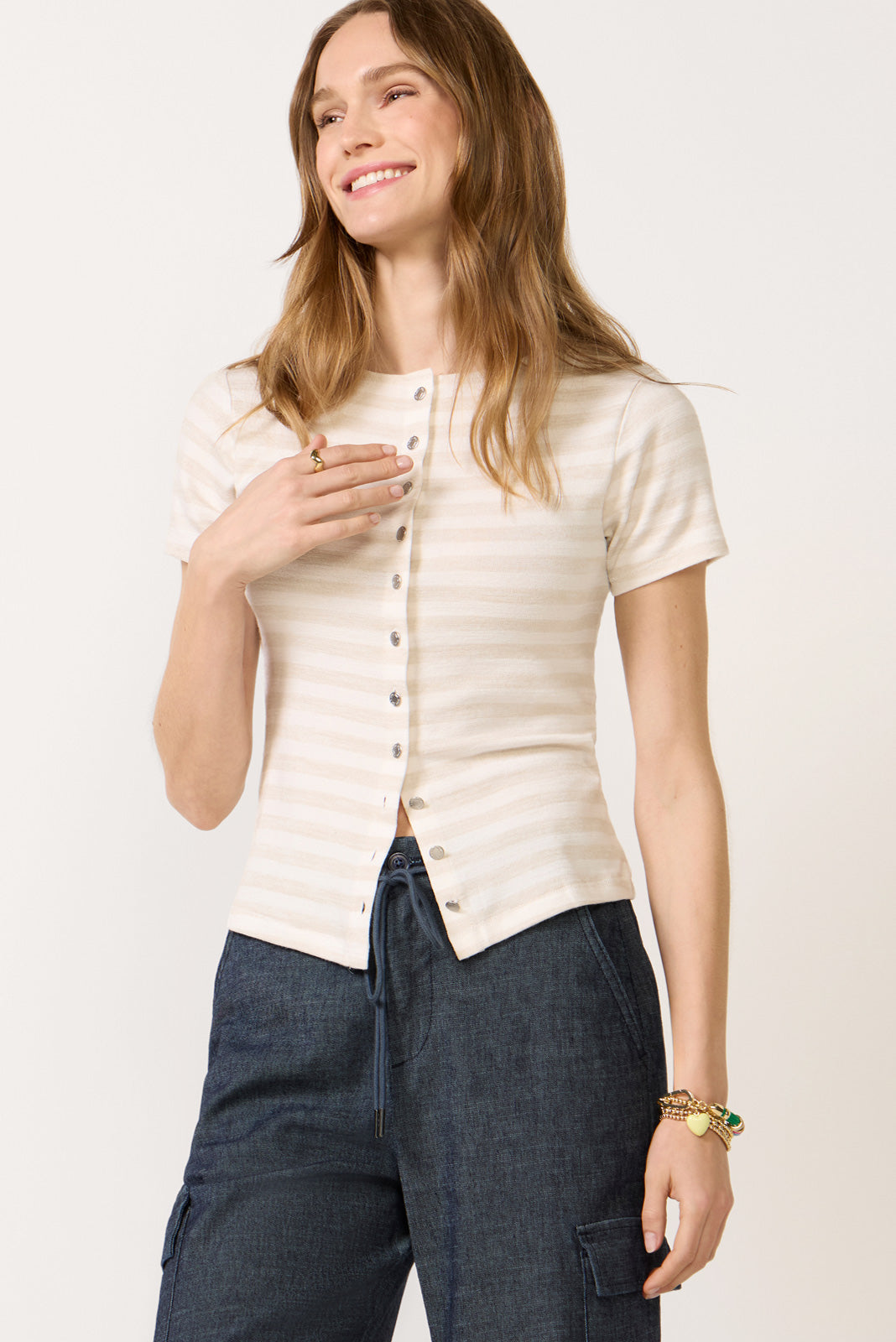 The Knit Stripe Button Tee