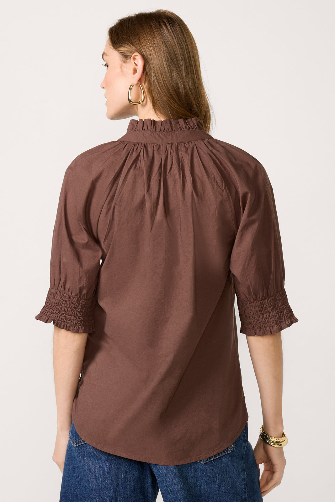 Short Sleeve Ruffle Neck Shirt