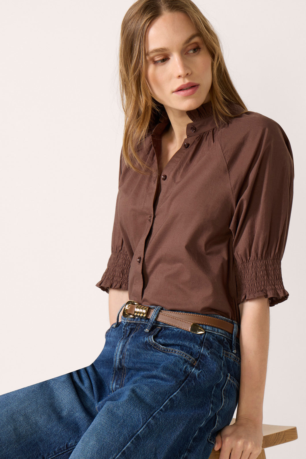 Short Sleeve Ruffle Neck Shirt