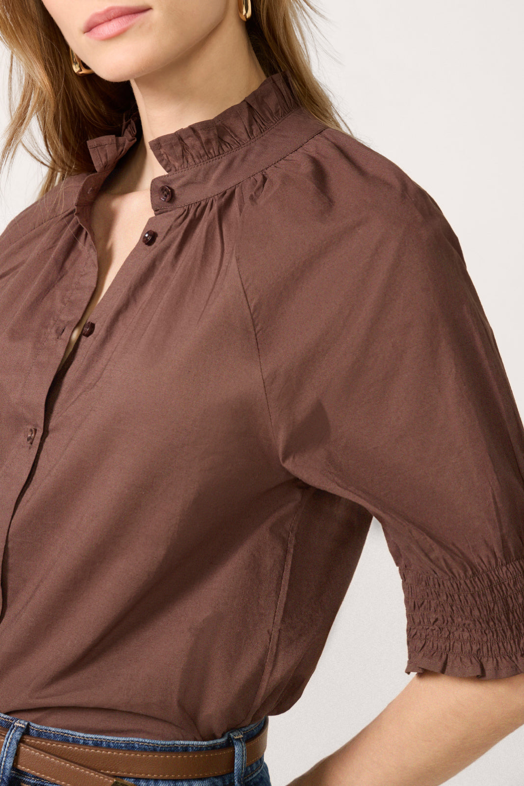 Short Sleeve Ruffle Neck Shirt