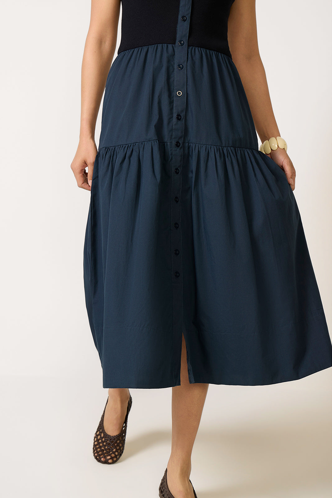 Susannah Scoop Neck Twofer Midi Dress
