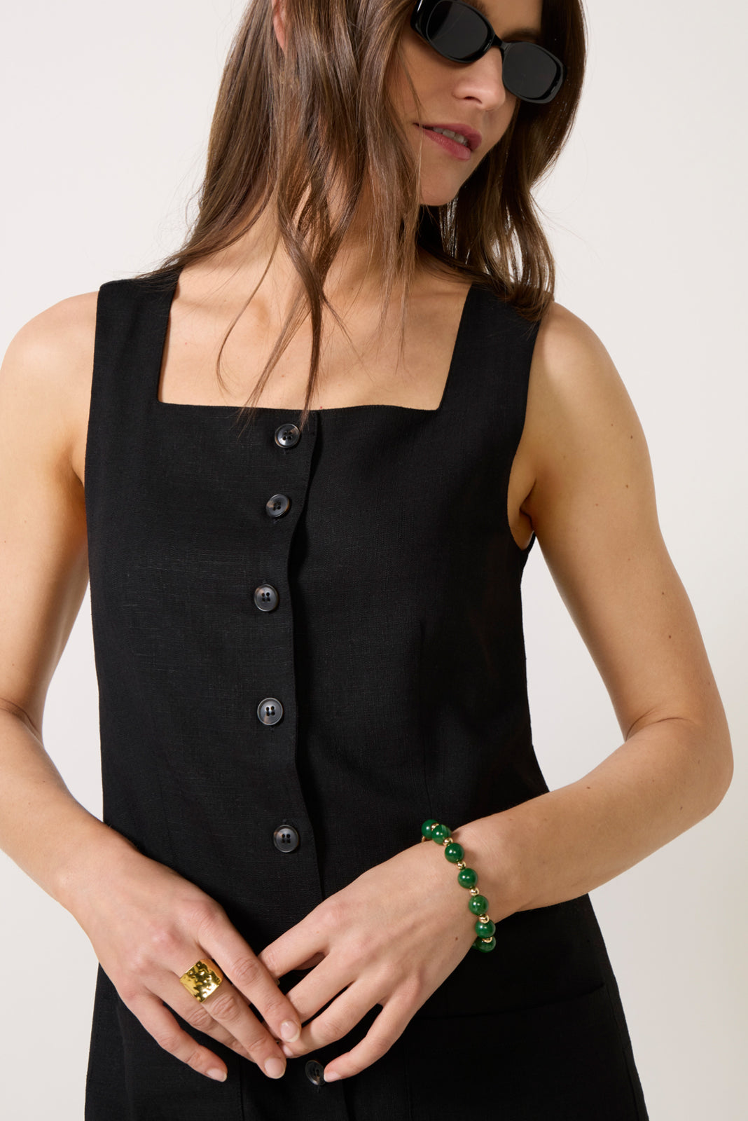 Posh Button Linen Dress