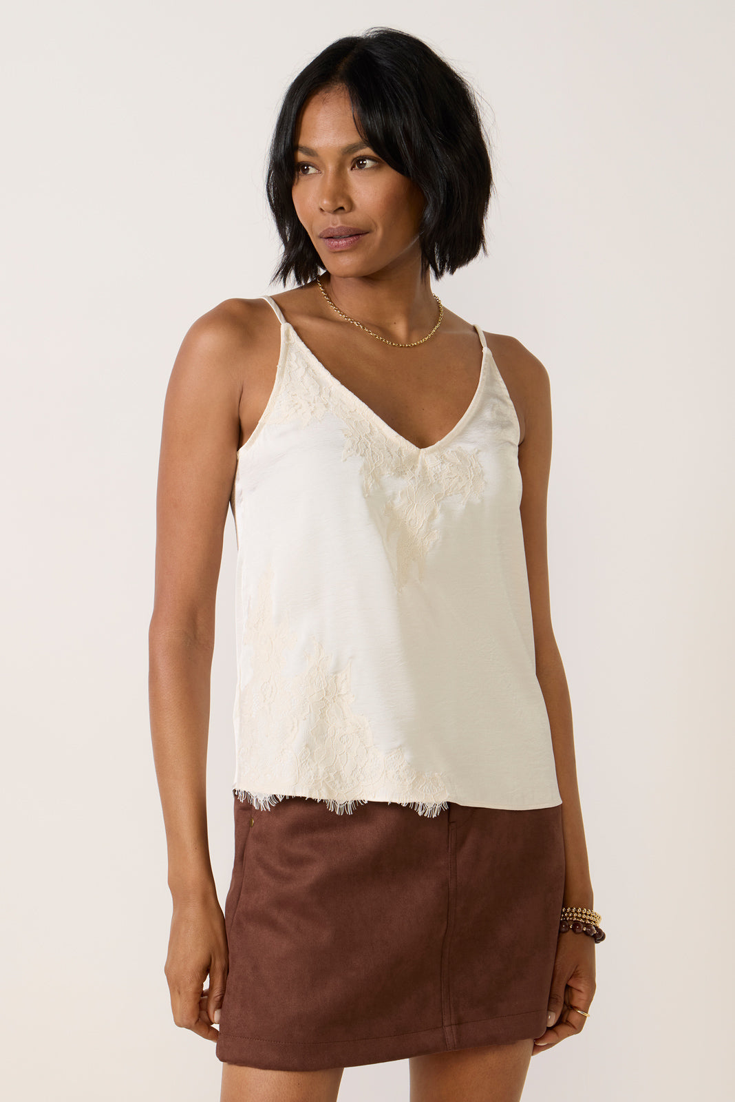 Monroe Satin Lace Trim Cami