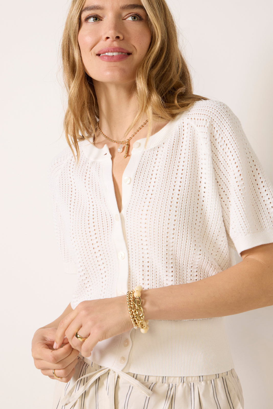 Livy Short Sleeve Pointelle Cardigan