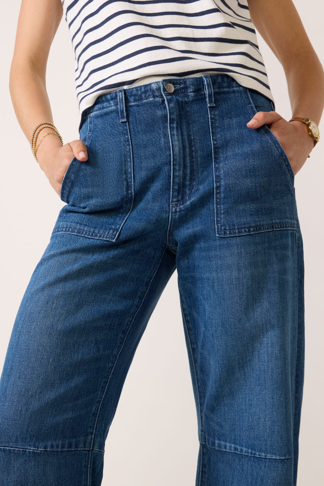 Soft Utility Raw Hem Barrel Jean