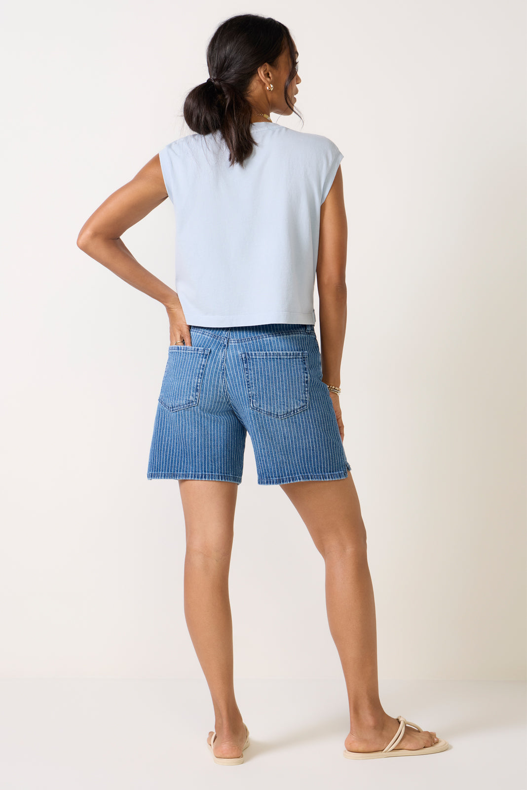 Striped Holly  Drawstring Denim Short