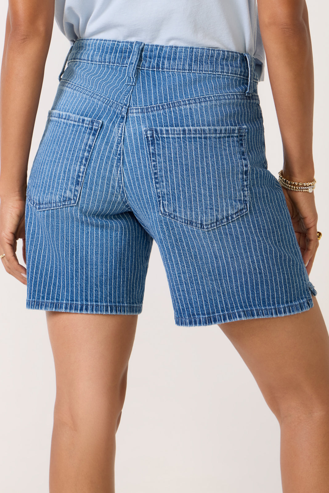 Striped Holly  Drawstring Denim Short