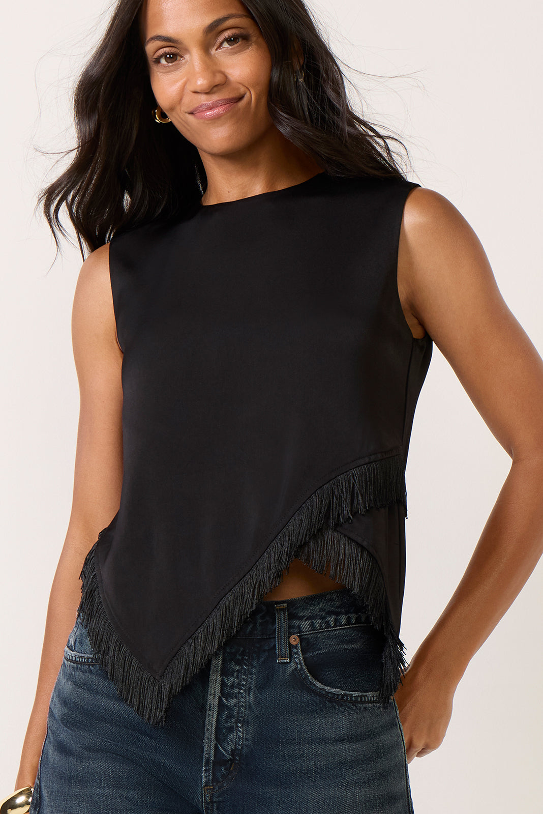 Evelyn Fringe Trim Satin Top