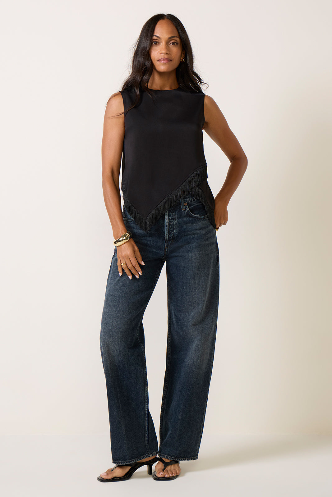 Evelyn Fringe Trim Satin Top