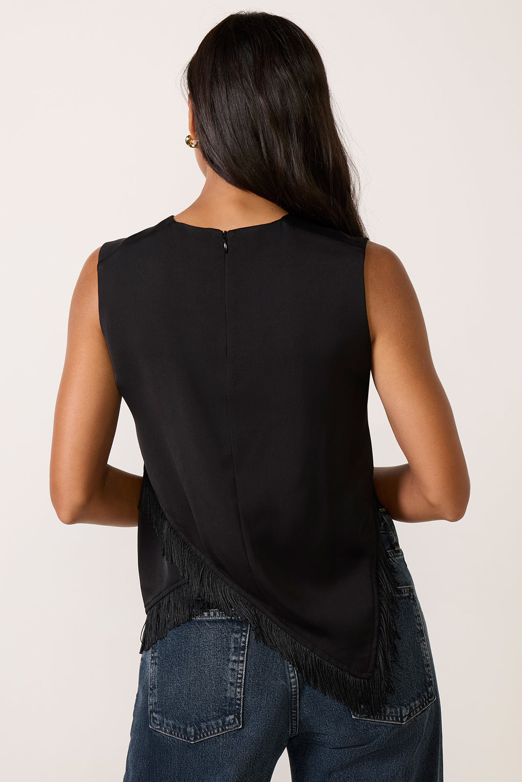 Evelyn Fringe Trim Satin Top