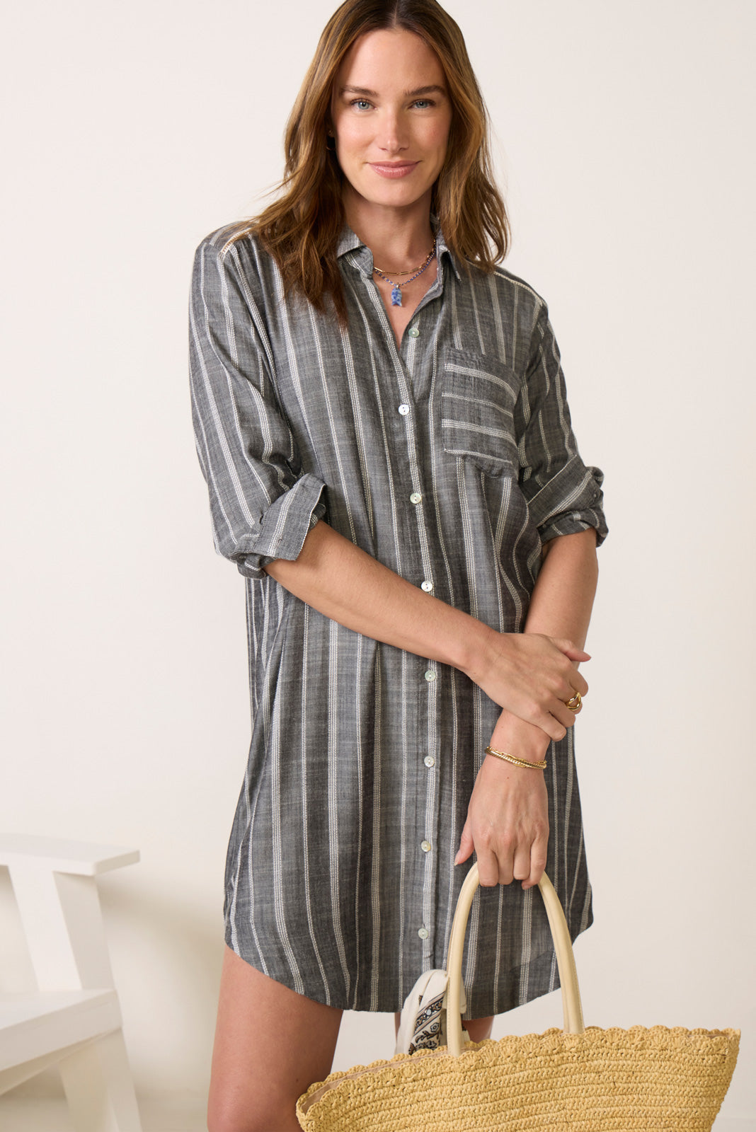 Ladder Trim Shirt Dress