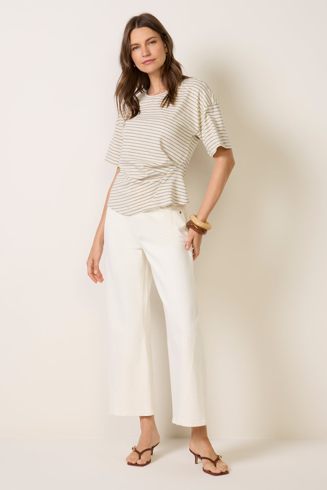 Mel Stripe Side Pleat Tee