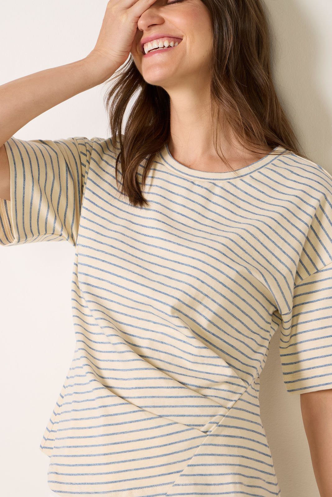 Mel Stripe Side Pleat Tee