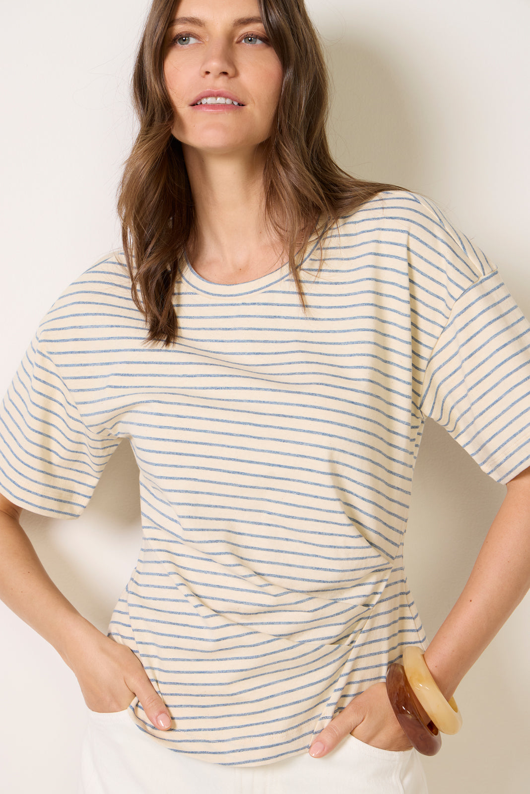 Mel Stripe Side Pleat Tee