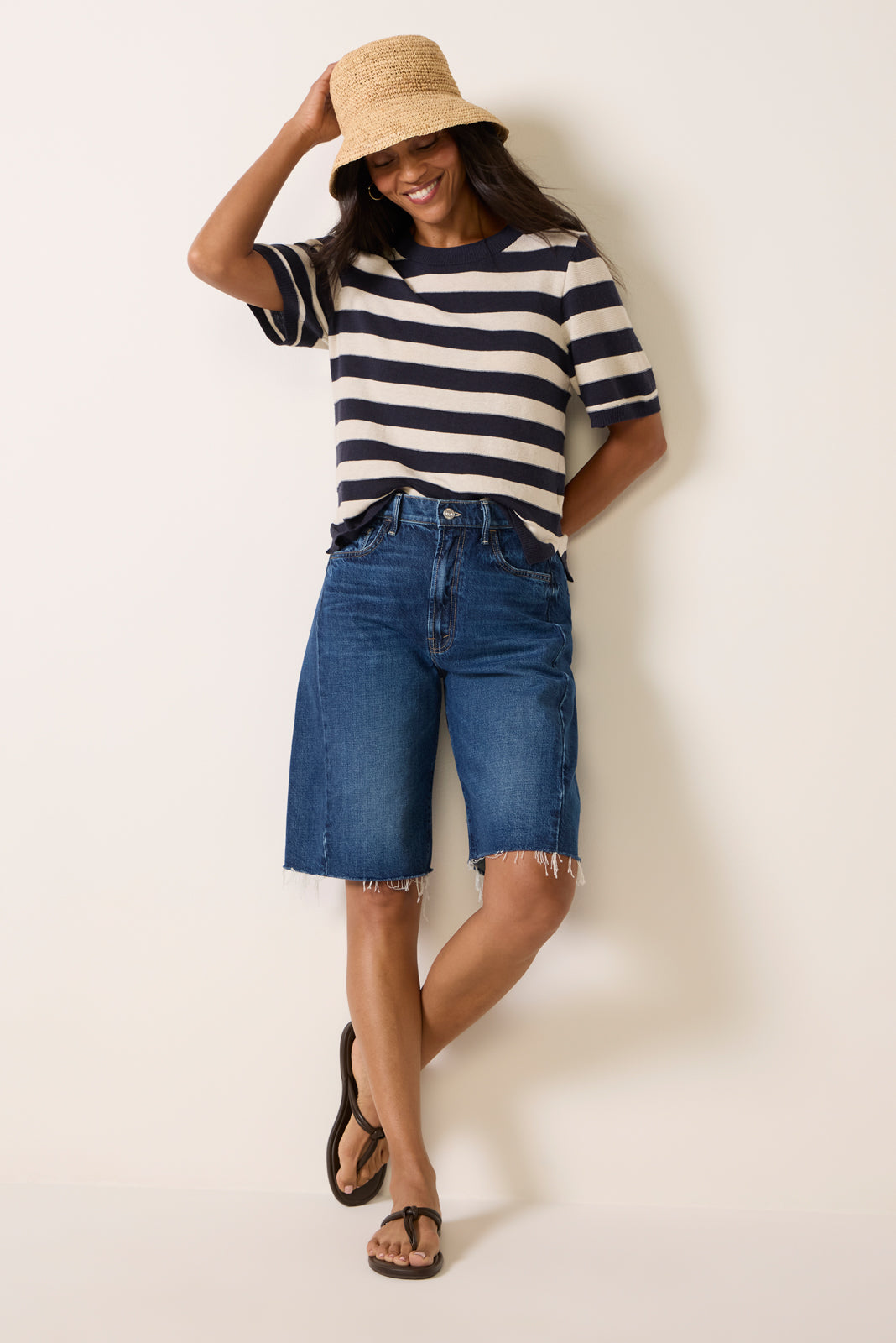 Short Sleeve Stripe Sweater Tee