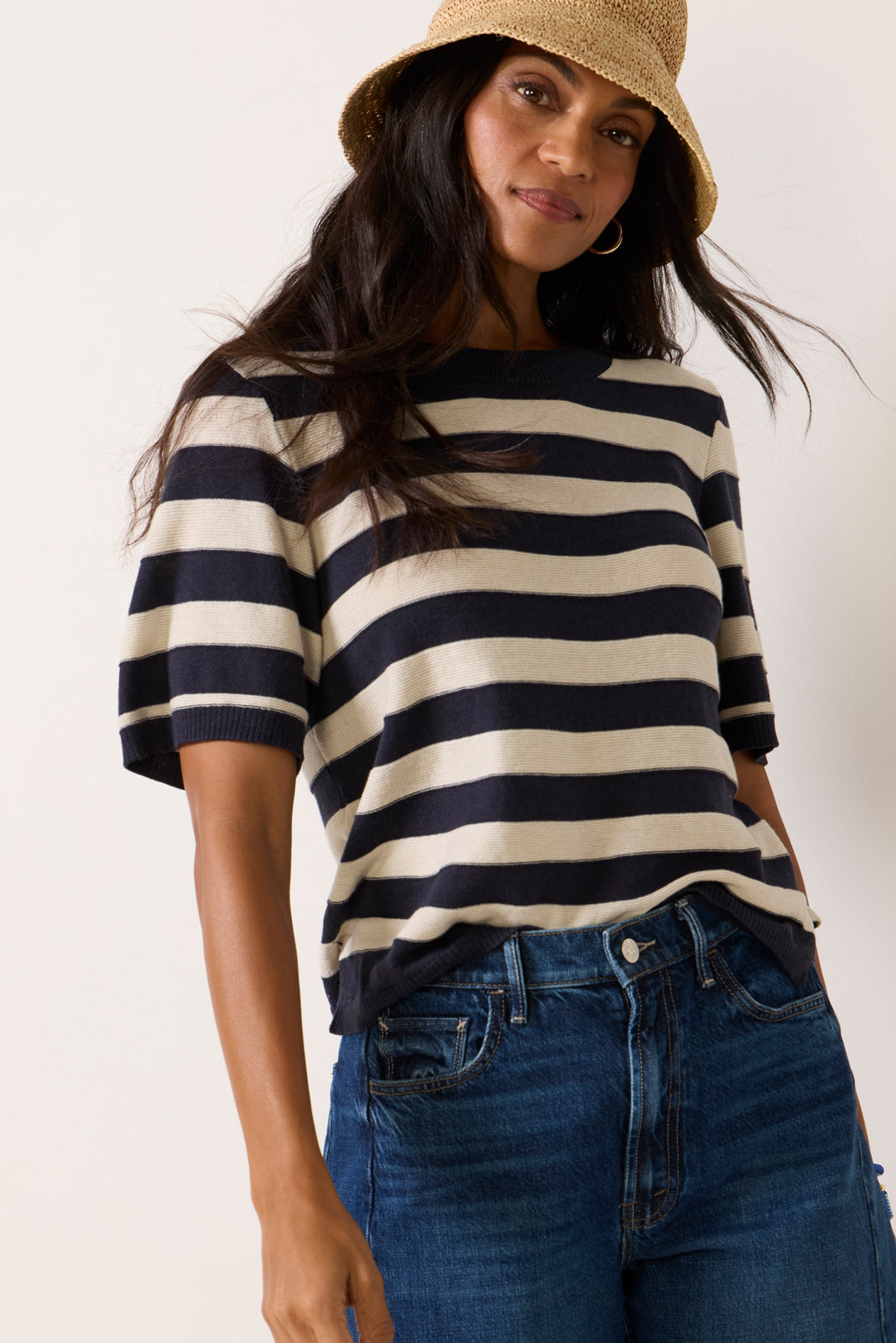 Short Sleeve Stripe Sweater Tee