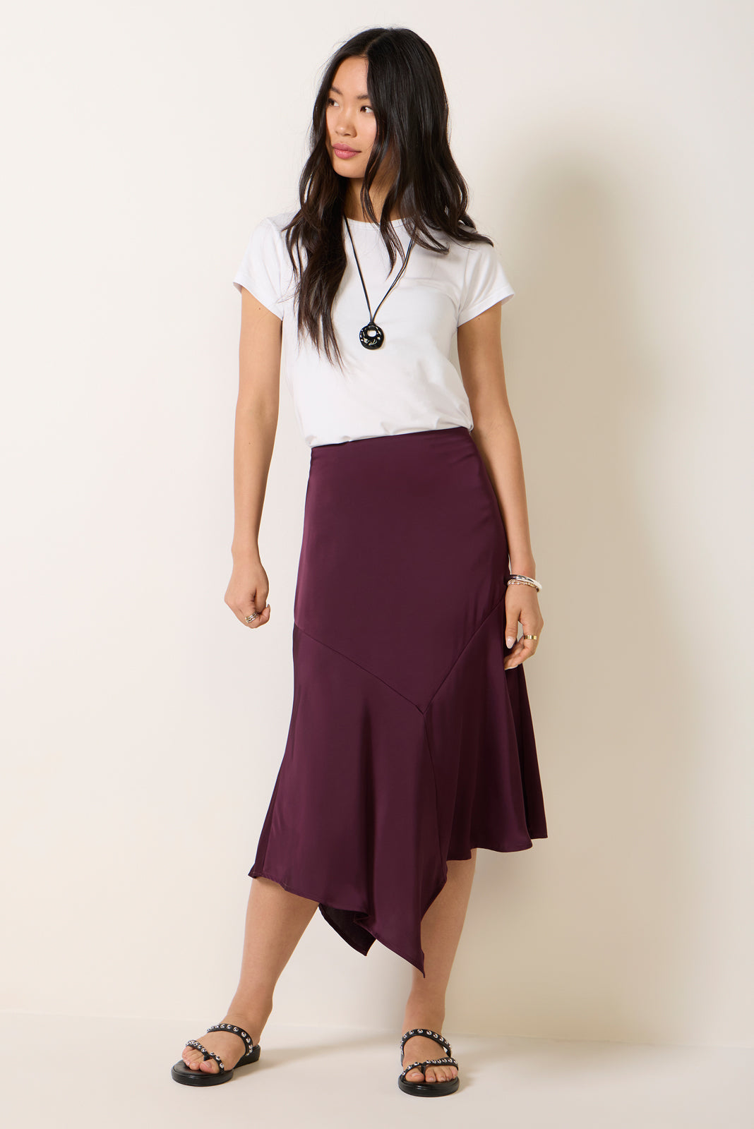 Lana Asymmetrical Satin Skirt
